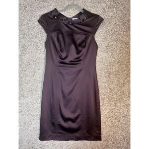 Alberto‎ Makali Beaded Satin Sheath Dress Purple Size 4 Cap Sleeve Cocktail